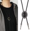 Men's Adjustable Western Bolo Tie Necklace with Antique Black Stone Pendant Charm Leather Cord Necktie Jewelry Accessory