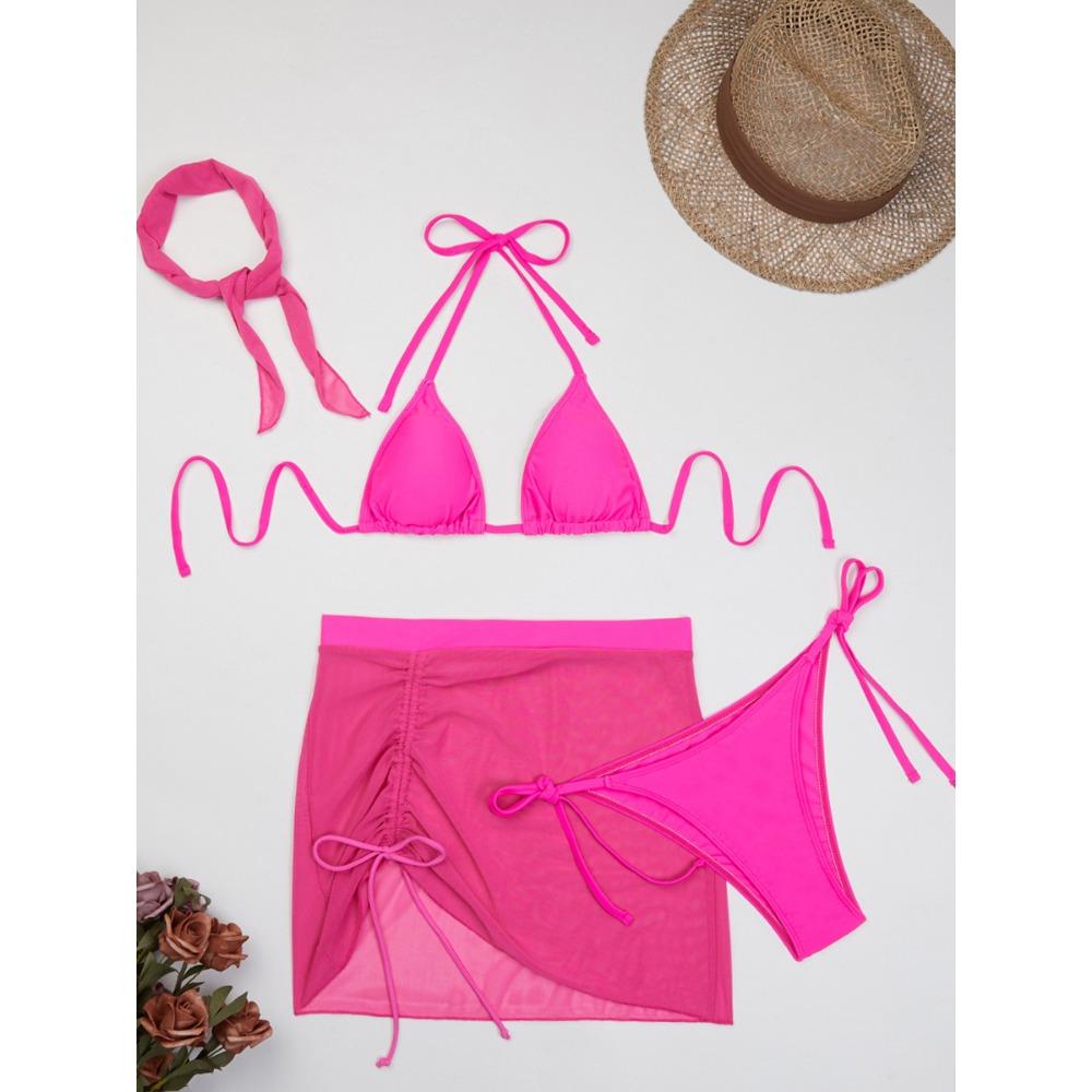 Europäischer und amerikanischer Schnür-Mesh-Split-Badeanzug Sexy vierteiliger Bikini