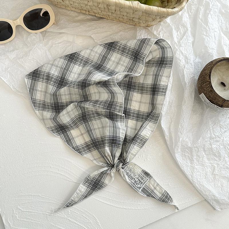 Silk scarf new versatile plaid headscarf headband hair tie multi-purpose neck scarf triangular scarf waist stack wear