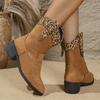Autumn Women's Ankle Boots Fashion Metal Belt Buckle Mid-heel Western Cowboy Boots Colorful Print Fabric Booties Slip-on Shoes