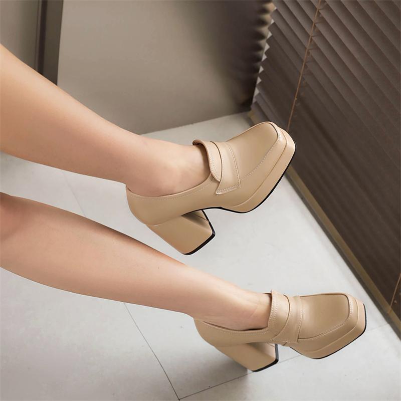 Punk High Heels Women's Pumps Loafer Shoes Platform Brand Classic Black Nude White Heeled Party Office Shoes Lady New 2024