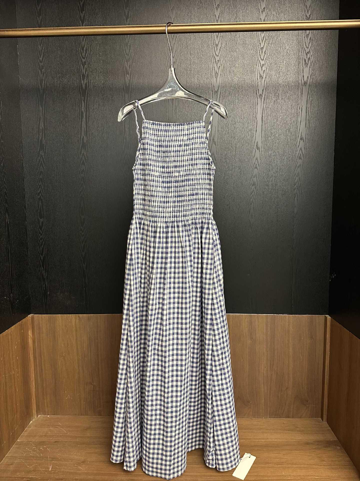 

DTWO Women s Chic French Plaid Sling Dress, Spring/Summer Waist-Cinched Long Dress 6203165 Small синий