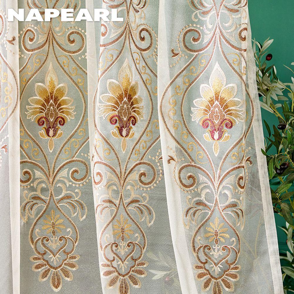 1 buc NAPEARL Stil European High-end Tulle Brodat Draperii Transparente pentru Living Dormitor Balcon Fereastră Decor Acasă