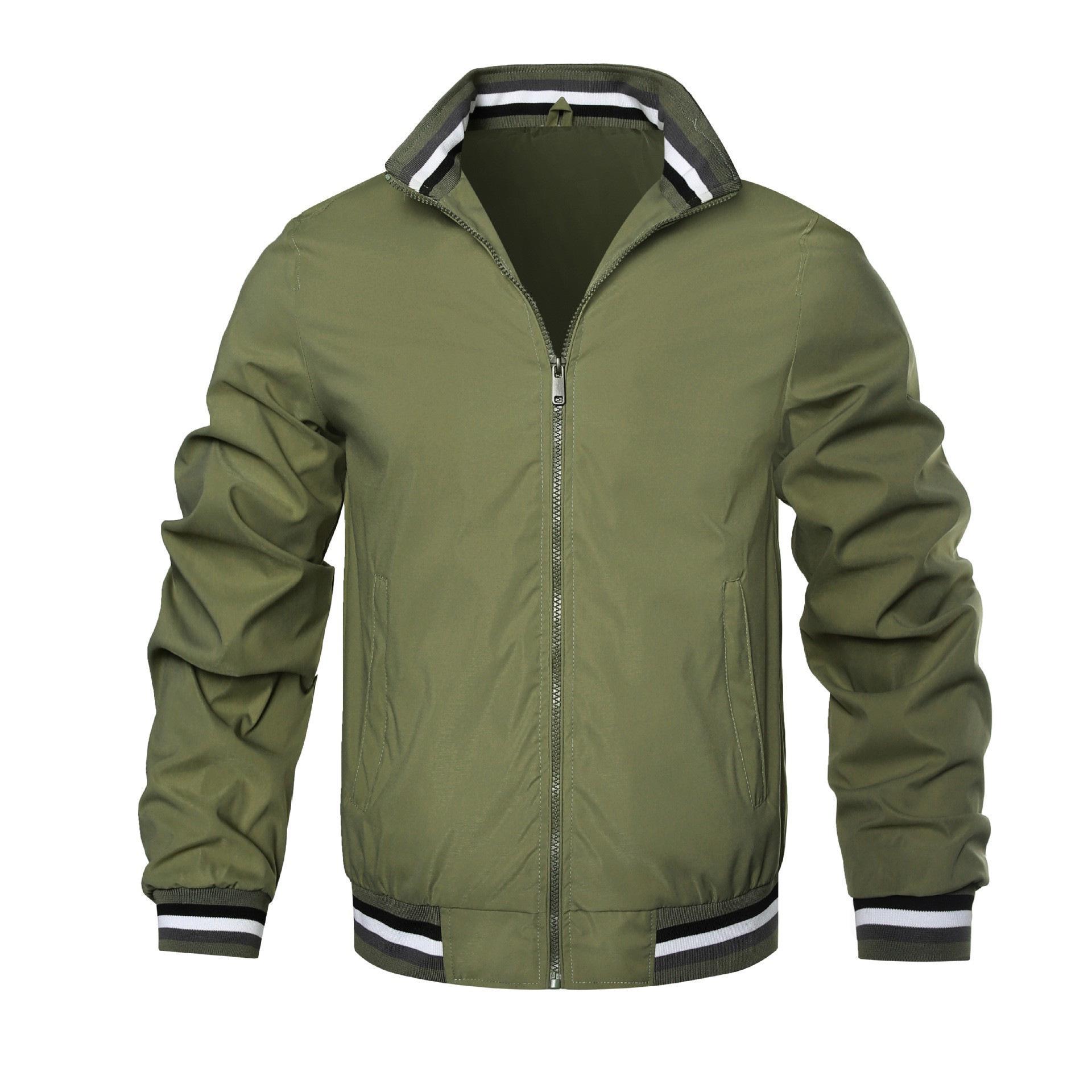 

Men s Casual Stand-up Collar Zipper Cardigan Jacket - Versatile Spring/Autumn Sporty Solid Color Outerwear 2XL армія зелений колір