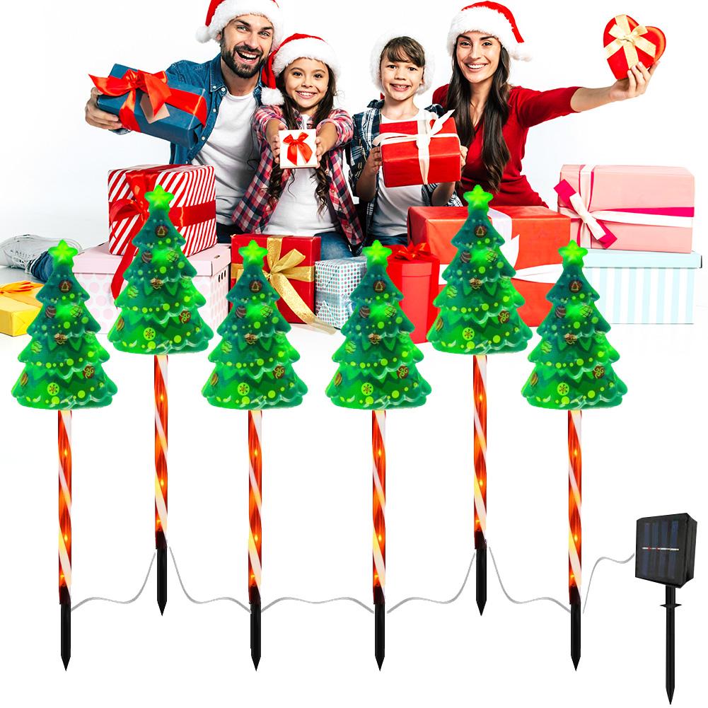 6 Pack LED Solar Xmas Tree Lights IP65 Waterproof String Lights Candy Cane Light USB Rechargeable Decorative Pathway Light