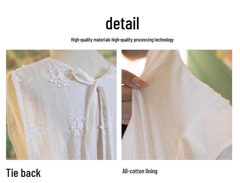 French-Style Luxury Cotton Embroidered White Apron Dress