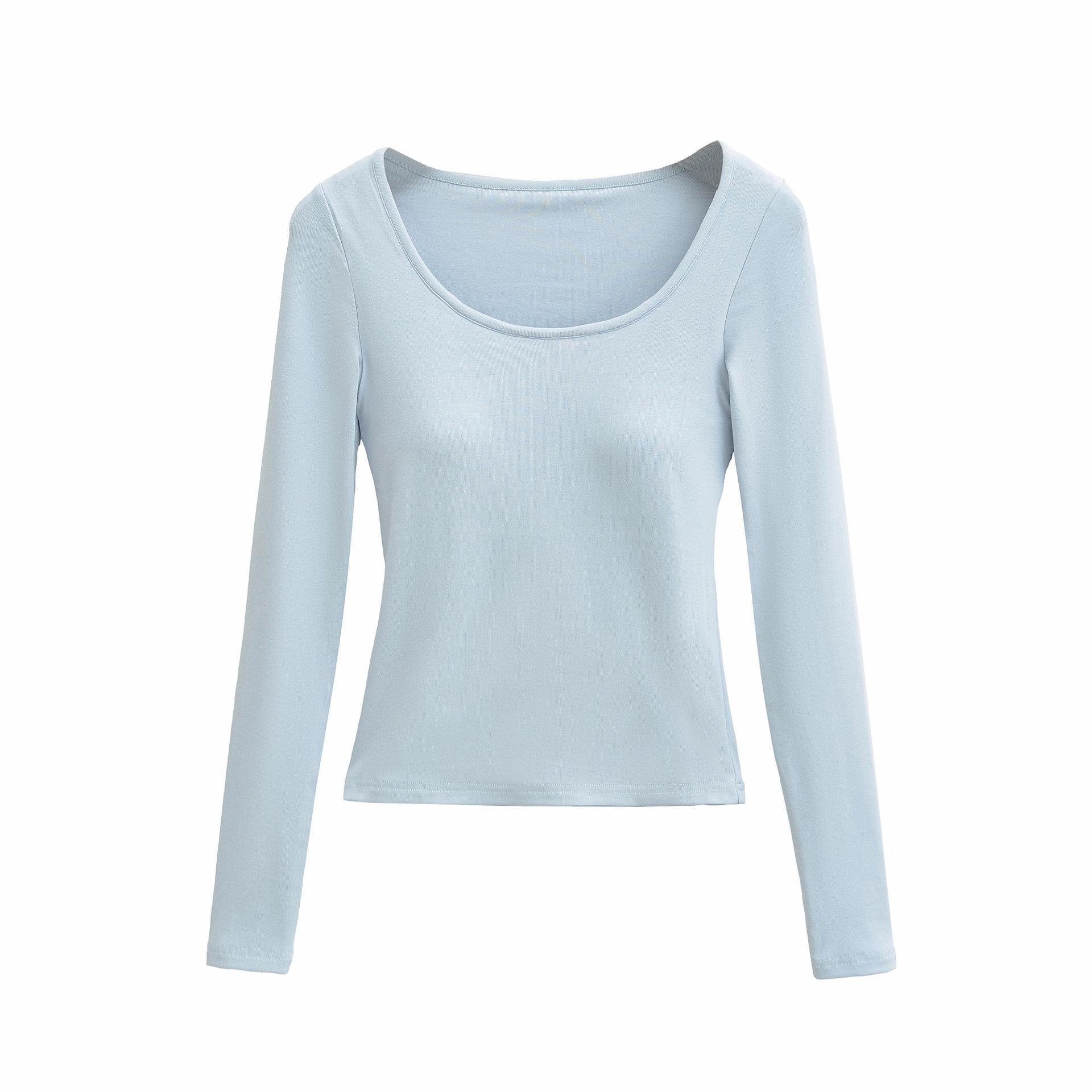 

2025 Autumn/Winter Women s Sexy Slim-Fit Long-Sleeve T-Shirt with Built-in Bra and U-Neck Medium