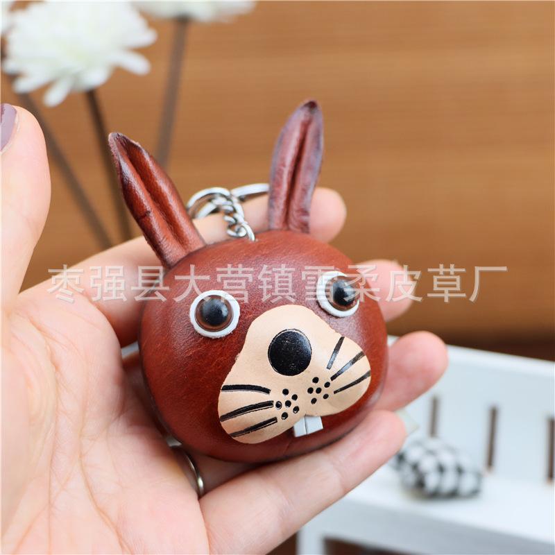 The First Layer Of Cowhide Bunny Keychain Pendant Motorcycle Car Key Chain Accessories Bag Pendant Cute Trendy