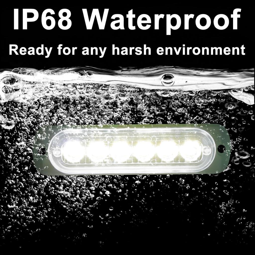 12V 24V LED White Light Thin 6LEDs Waterproof for UTV Truck RV Dome, Step, Under Dash, Truck Bed, Trunk, Boat Interior, 1 Pc