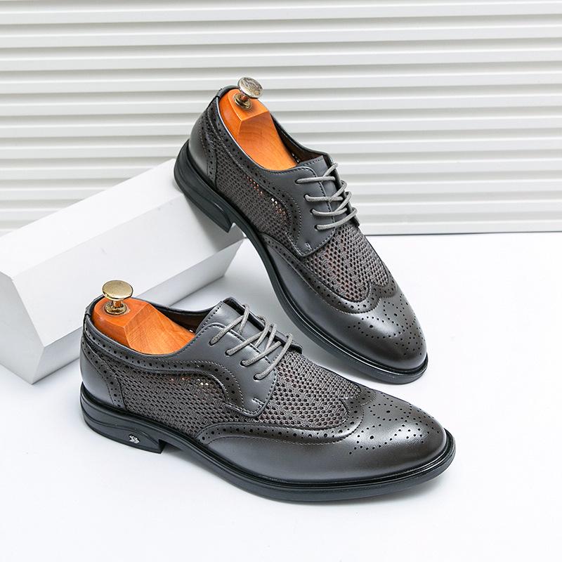 Men's Cross-Border Lace-Up Leather Loafers - Hollowed-Out Brogues for Business Casual Wear