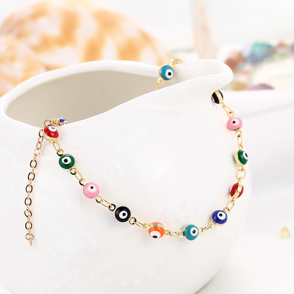 Fashion Colorful Turkish Eyes Anklets for Women Charm Gold Color Beads Pendant barefoot sandals Anklet Foot Jewelry Accessories