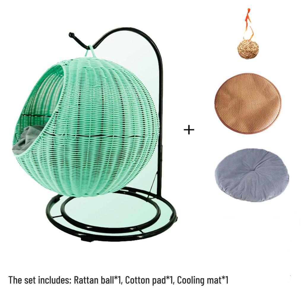 Cozy Rattan Cat Hanging Basket - Washable, Semi-Enclosed, All-Season Cat Bed for Winter Warmth