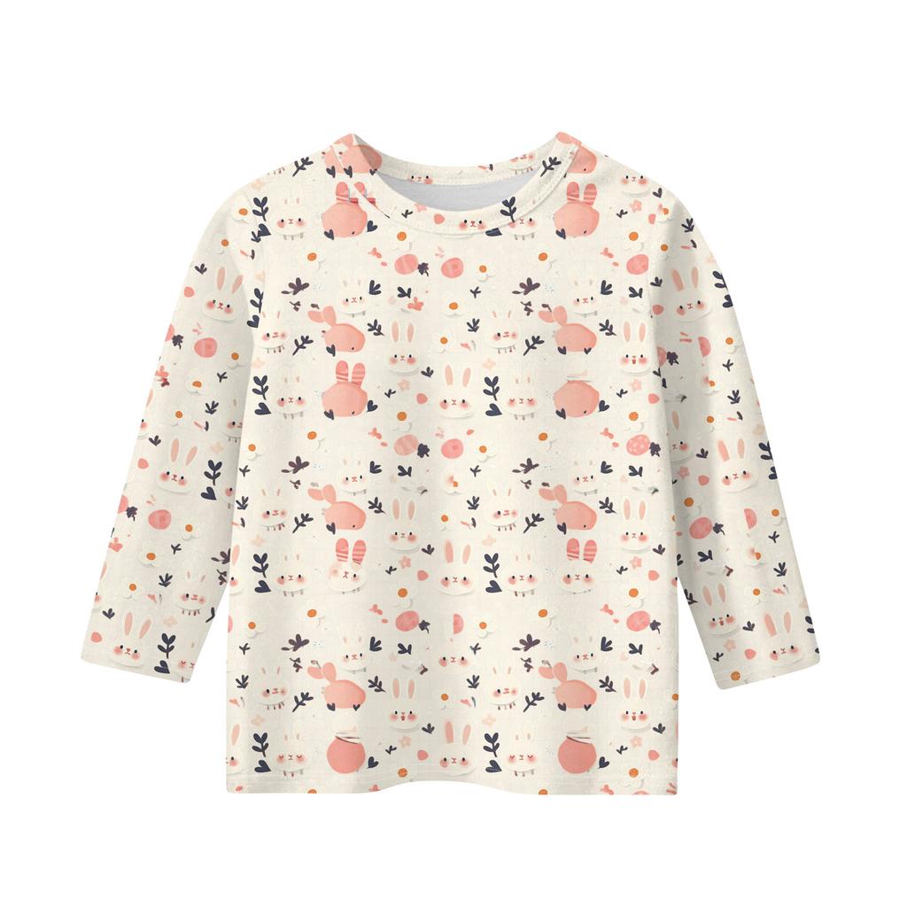 Print Tops For Youth Girls Round Neck 3/4 Sleeves T-Shirts Trendy Tops Outfit Tees