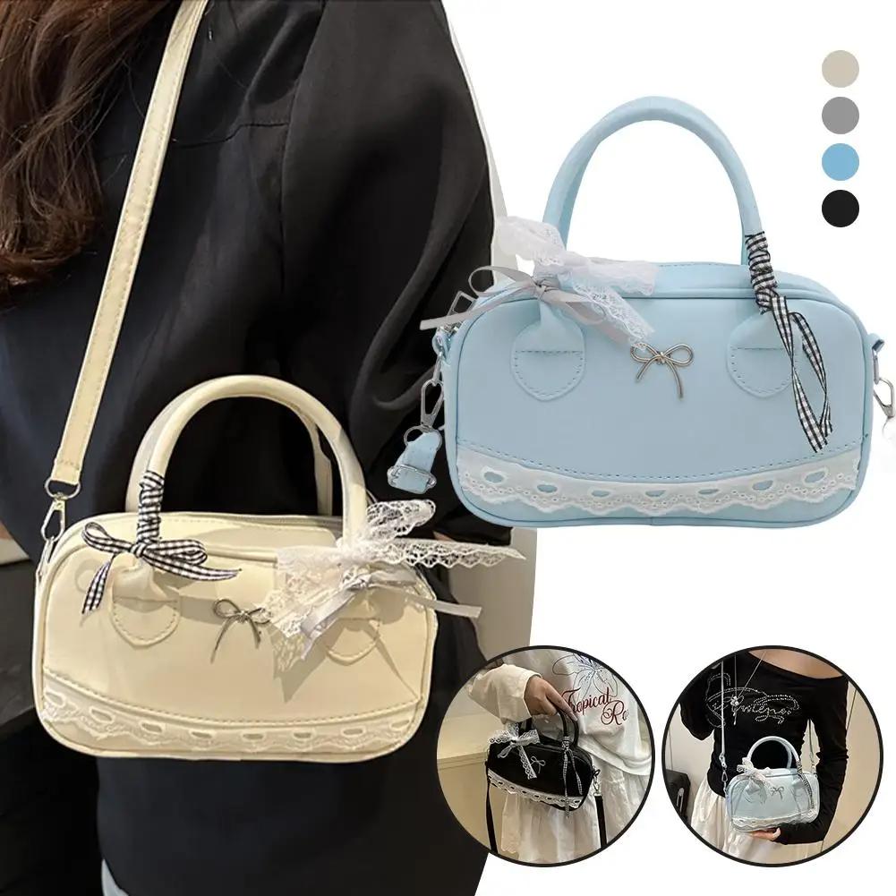 Simple Elegant Handbag Bost Shoulder Bag Lace Ribb Bow Decor Crossbody Bag Small Square Bag Casual Women Bags