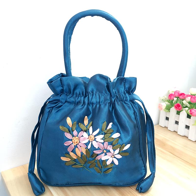 Bolso Cubo Vintage Bordado Étnico con Cordón 2025 para Mujer - Bolso de Tela Hecho a Mano para Teléfono Móvil y Almacenamiento