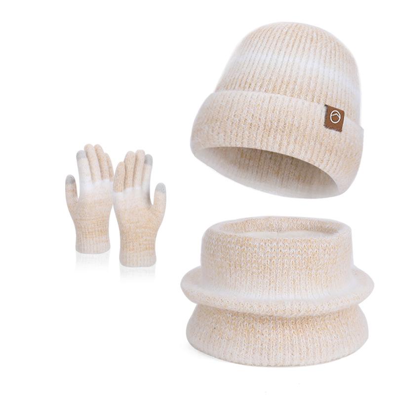 Hat Scarf Gloves Three-Piece Set Winter Outdoor Windproof Cold Warm Knitted Hat Women's Ear Guard Head Wool Hat