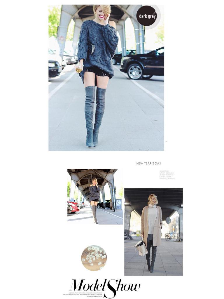 European & American Plus Size Over-the-Knee High Heel Pointed Toe Frosted Zipper Women's Boots for Spring & Autumn Winters