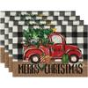 4Pcs Christmas Tree Elk Placemat Linen Dining Table Mats Coaster Bowl Coffee Cup Pad Mat 2025 Navidad Home Kitchen Decoration