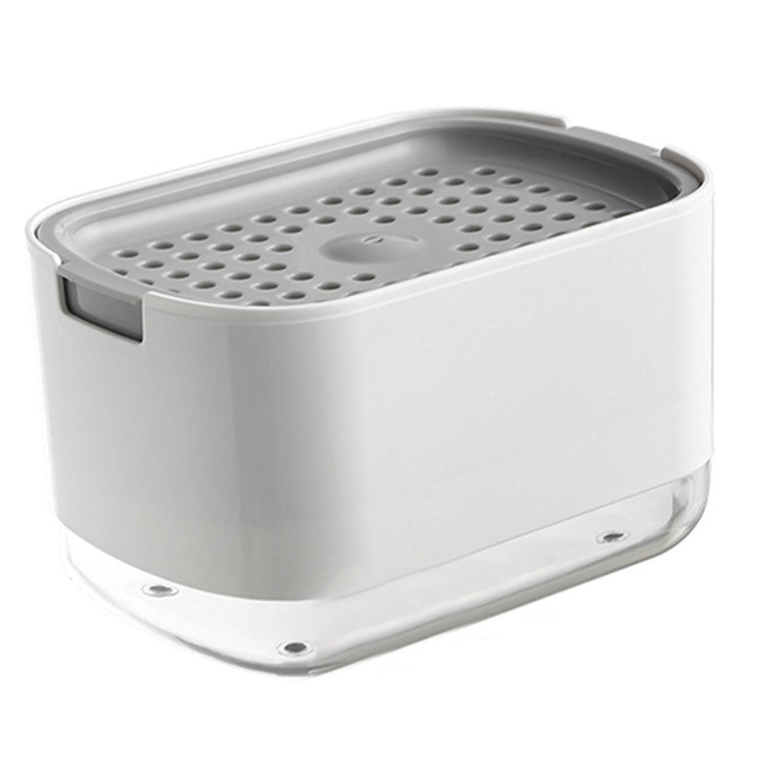 

Soap Dispenser with Sponge Holder PP PET Press Type Soap Box for Cloth Dish Kitchen Cleaning White