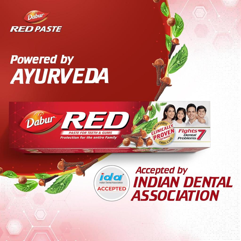 Dabur Red Ayurvedic Toothpaste - 750g (250g x 3) | Germ Protection, Cavity Care, Plaque Removal & Fresh Breath | Fluoride Free Herbal Paste