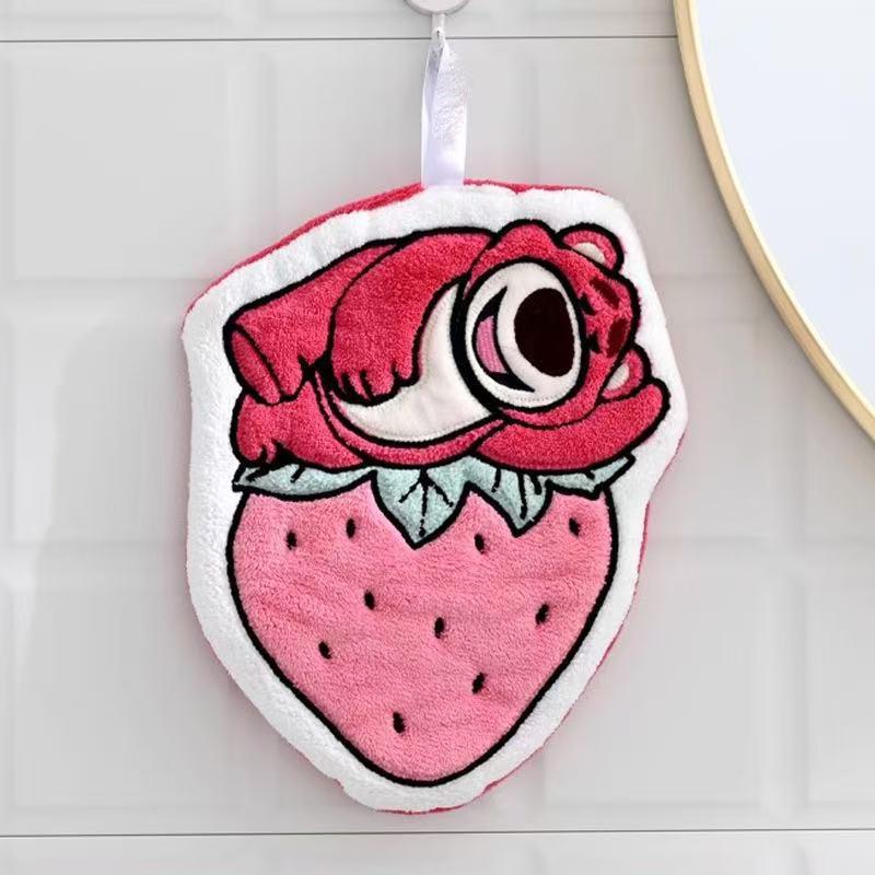 Cute Cartoon Strawberry Bear Hand Towel - Coral Fleece for Kids and Kitchen