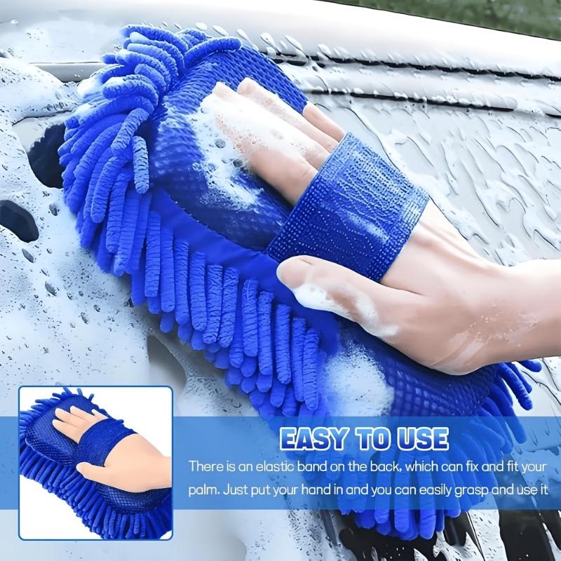 2pcs Super Absorbent Chenille Microfiber Car Wash Glove - Scratch-Free, Super Absorbent Sponge, Suitable for Automotive Detailing and Kitchen Cleaning