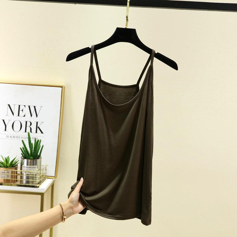 Women's Crew Neck Camisole Tank Top Loose Fit Casual Tee Soft Modal Solid Color Plus Size Summer Inner Layering Undershirt