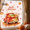 Fall Festival Background Autumn Harvest Window Clings, Decorative Static Glass Sticker for Thanksgiving Home Shop Removable Stickers Decor, PVC Maple