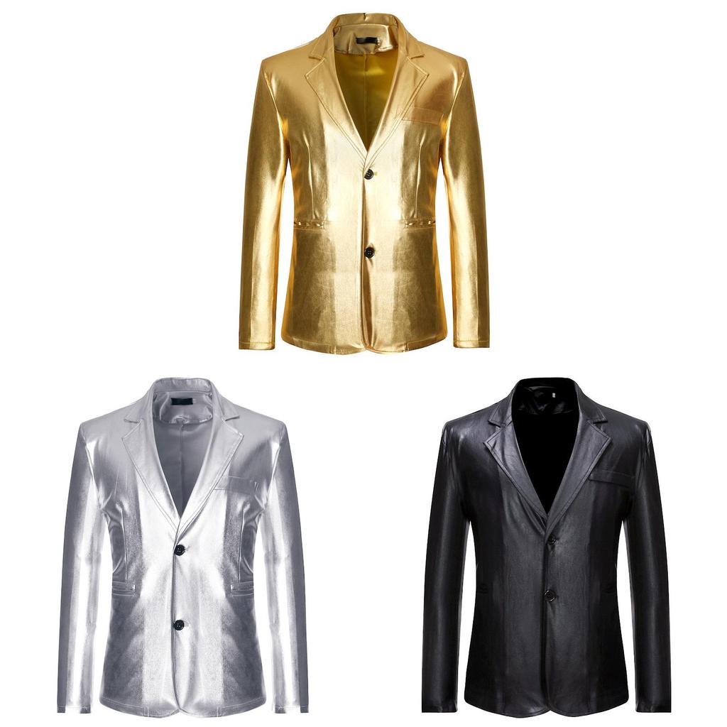 Completo Casual Color Oro da Uomo con Tessuto in Cotone Impermeabile per Eventi in Discoteca
