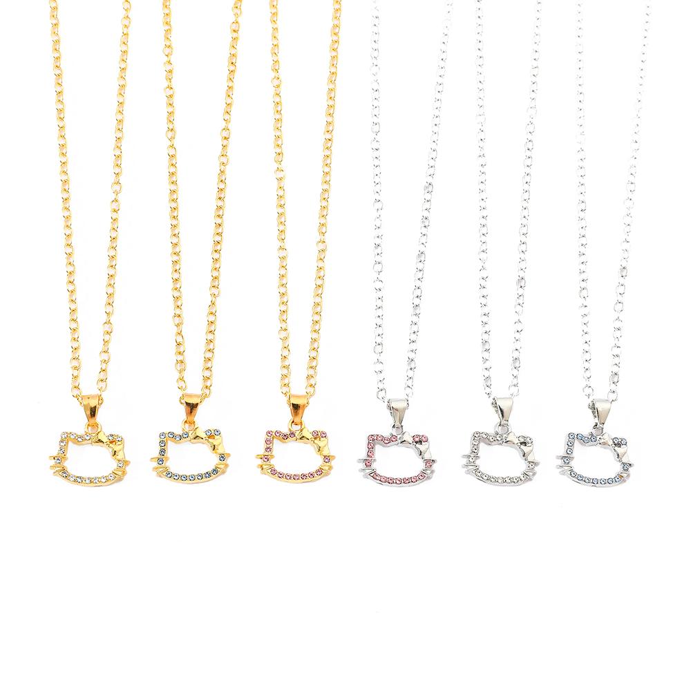 6pcs Anime Hello Kitty Pendant Necklaces Set Cute Cat Bow Design Fashion Jewelry for Women Men Gift Ideas