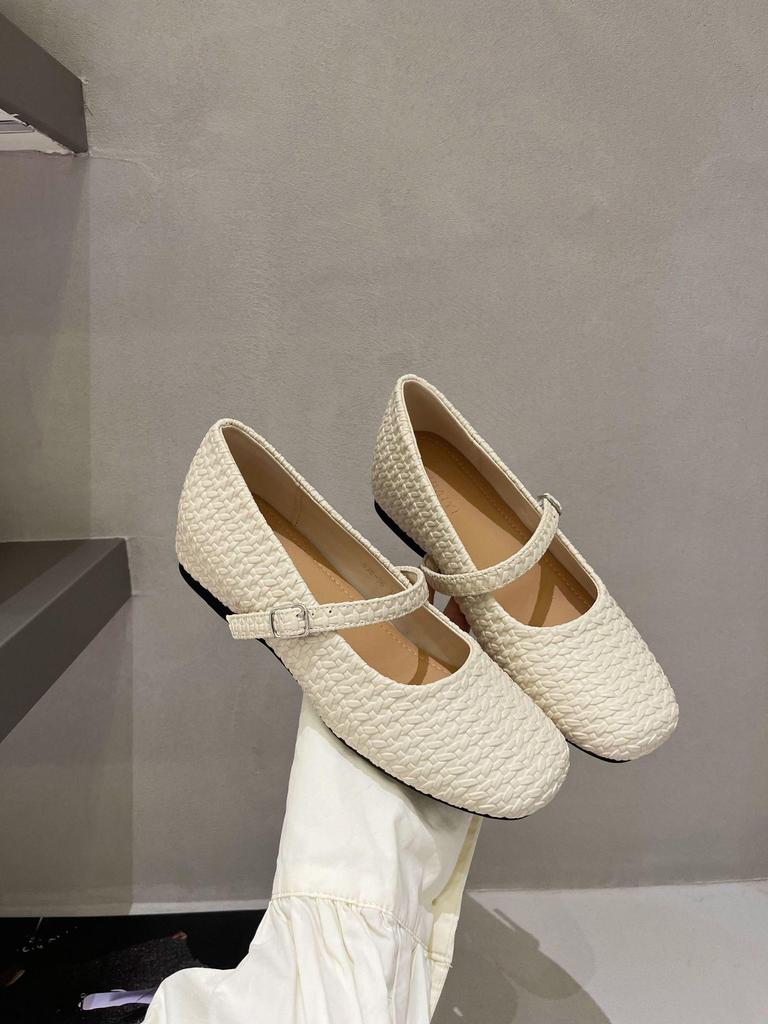 2025 Retro Woven Mary Jane Ballet Flats with Inner Lift, Square Toe, One-Strap Design for Women