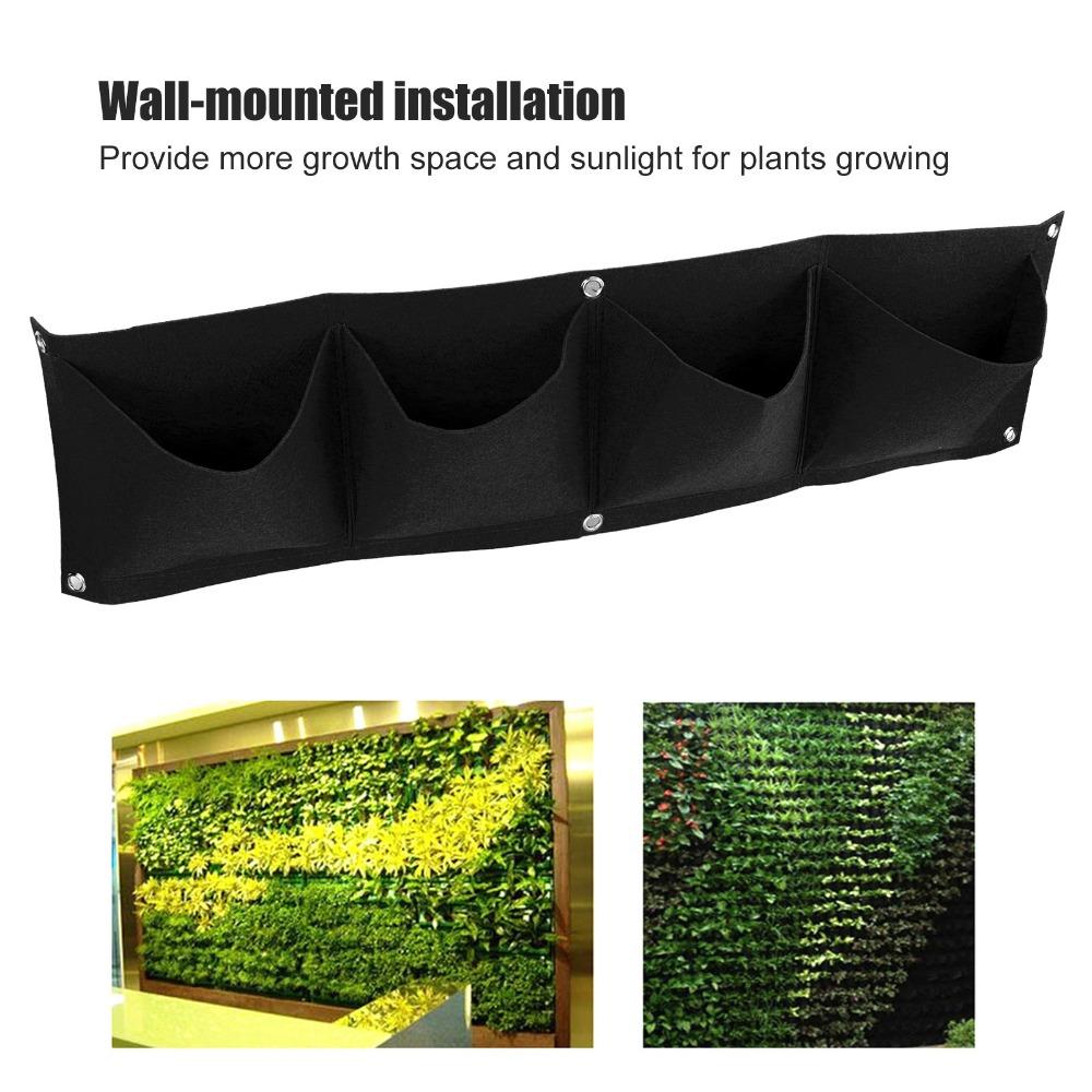 4PCS Durable 4 Pocket Wall Plant Bag Felt Breathable Plant Grow Bag Reusable Space Saving Plant Bag for Flowers and Plants