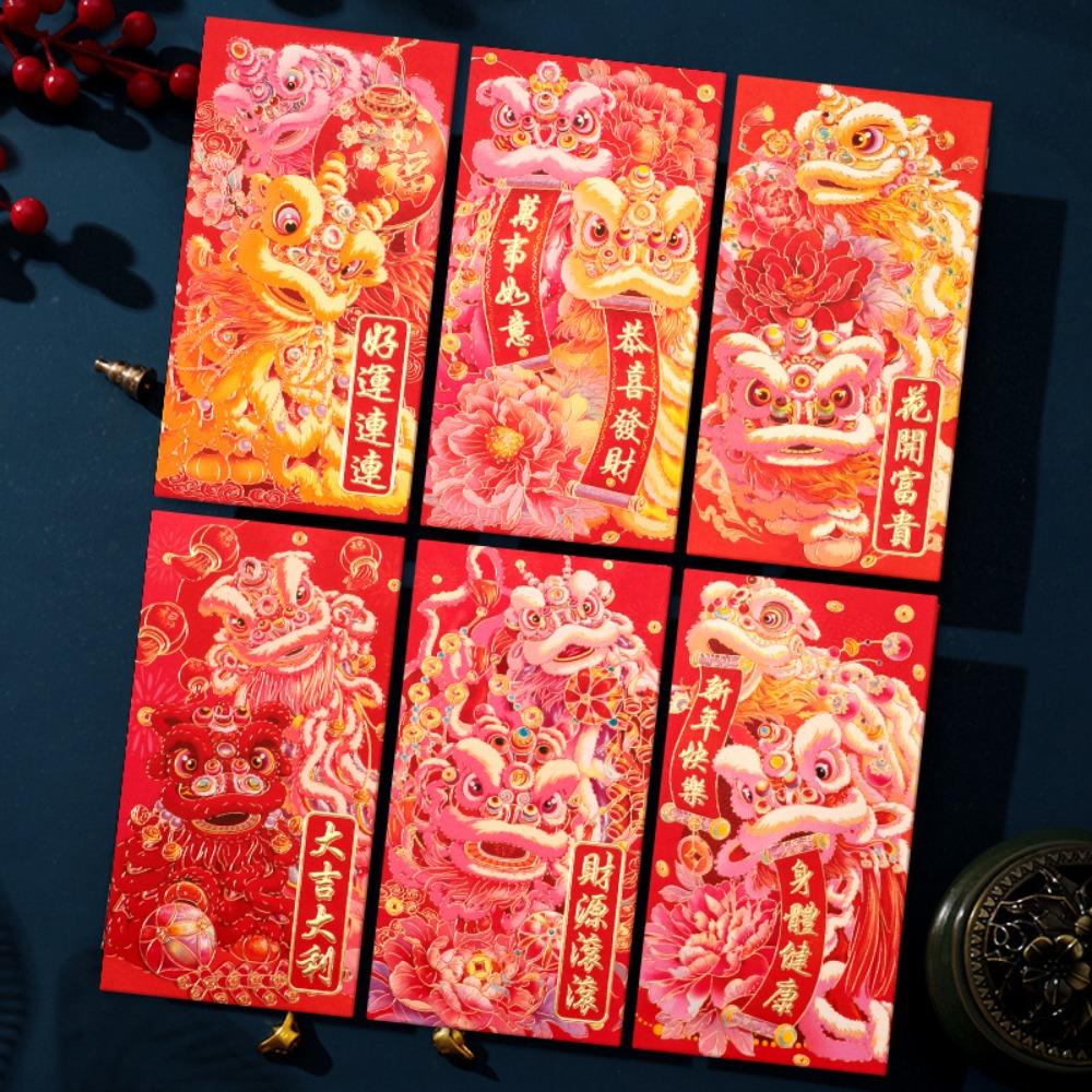 6pcs Rectangular Chinese New Year Red Envelope Hot Stamping Red Packet Household HongBao 2025