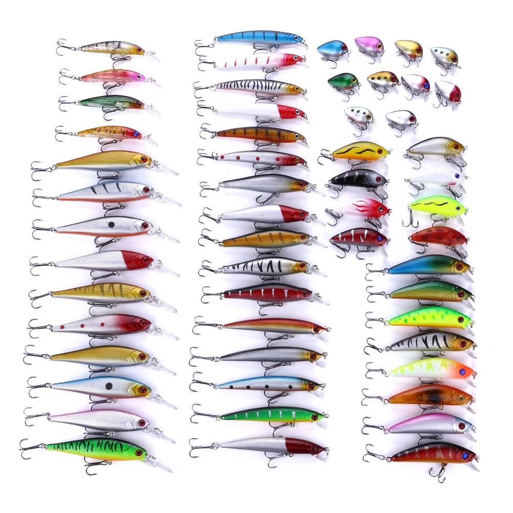 56PCS Mixed Fish Kit Minnow Wobblers Crankbait Hard Bait Tackle Artificial Fishing Lure Set (as the picture,56PCS/SET&380g)