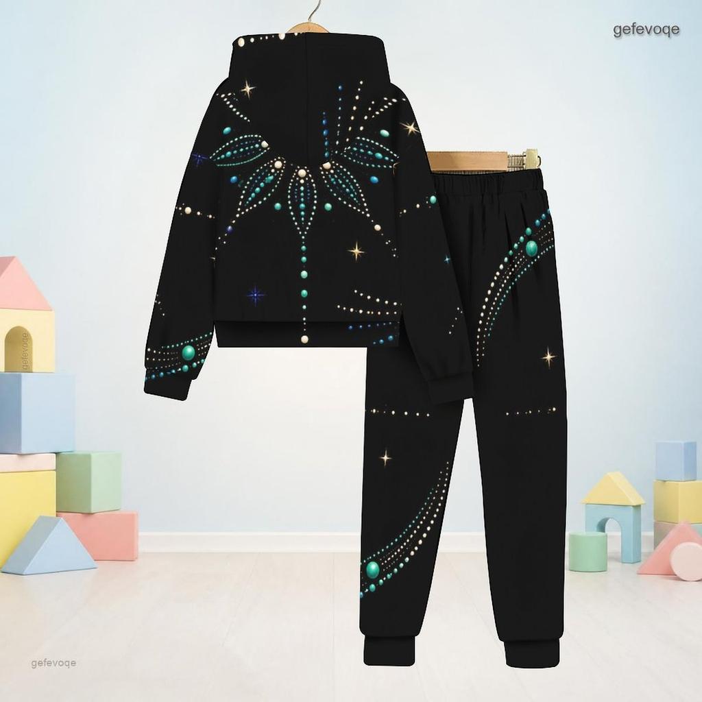 Boys Girls Hooded Long Sleeve Printed Sweatshirt Cuffed Pants Two Piece Set