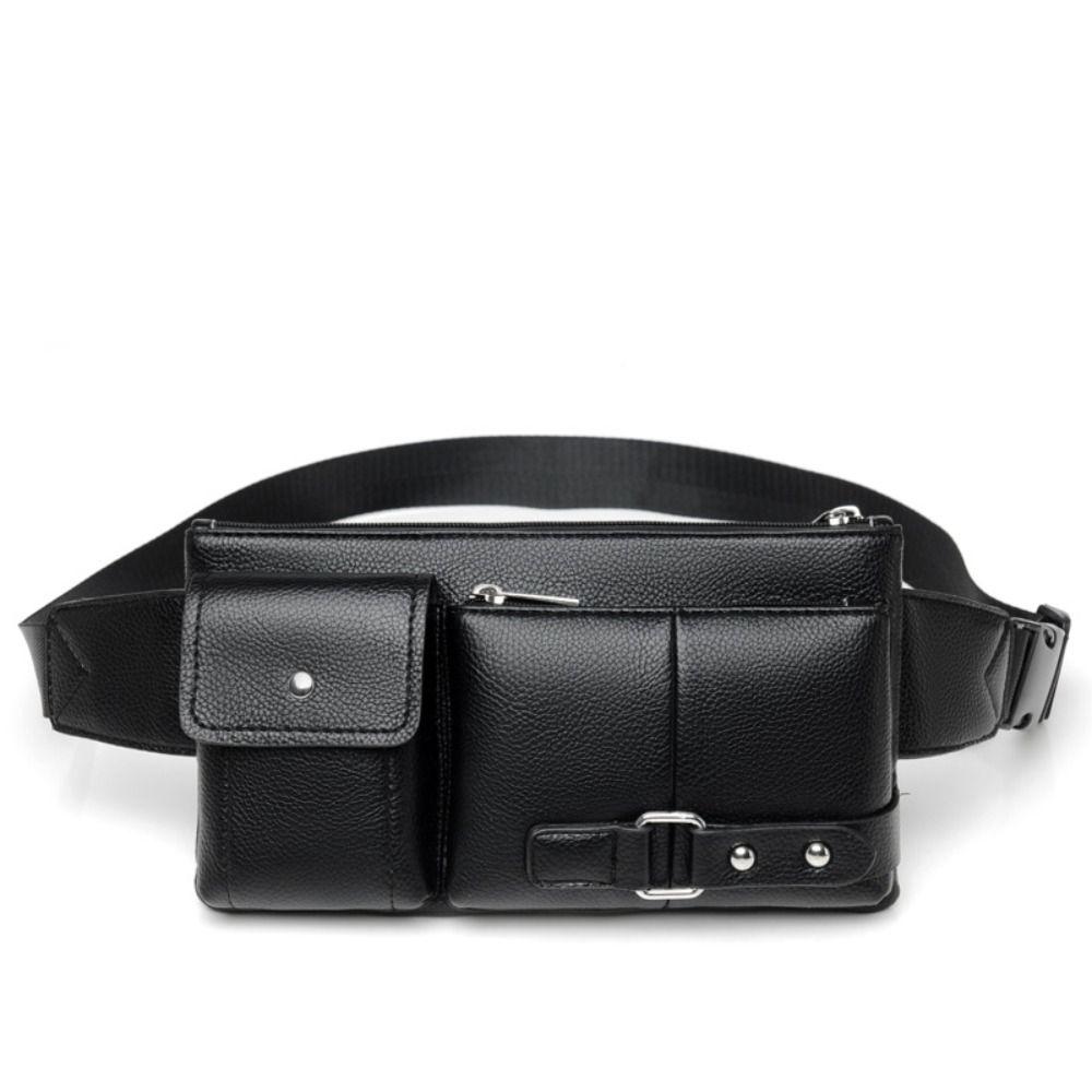 Waterproof Man's Leather Waist Bag Adjustable Belt Strap PU Leather Waist Bag  Outdoor
