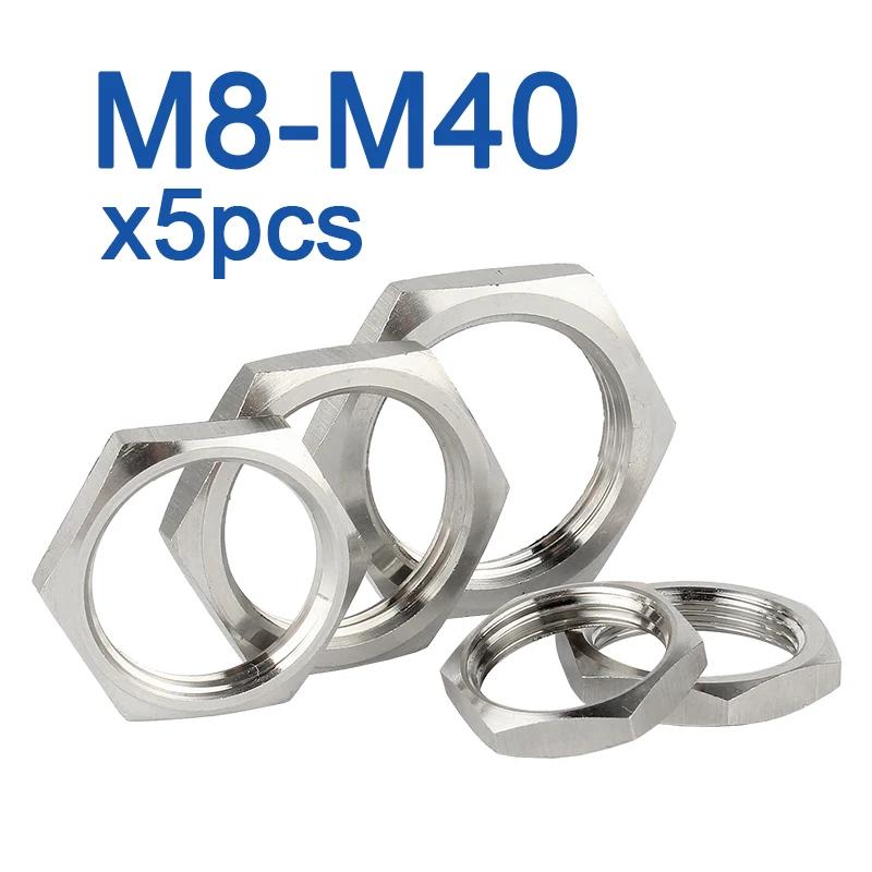 

5pcs/lot 304 Stainless Steel Hex Lock Nut Pipe Fitting M8 M10 M12 M14 M16 M18 M20 M22 M24 M25- M40 Pitch 1mm 1.5mm Metric Female M8x1x12x4 (5pcs)