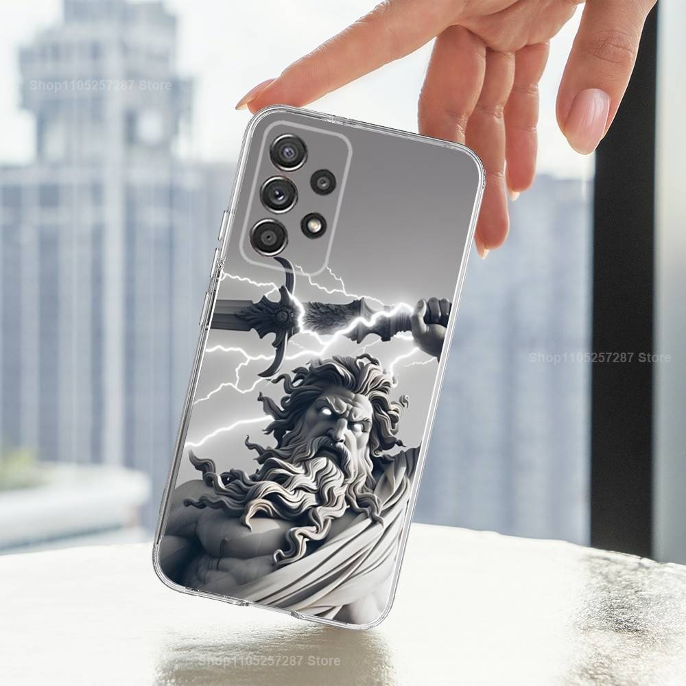 Mythology Greek Art Zeus For Samsung A51,30,71,S9,Ultra,S20,FE,22,Lite,23,21,PIus,10,Transparent, Silicone Case