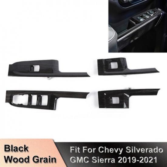 For Chevy Silverado 19-21 Window Lift Knob Button Switch COVER BLACK WOOD GRAIN
