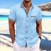 Mens Casual Striped Patchwork Short Sleeve Button Down Shirt