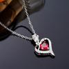Women Red Heart Stone Pendant Necklace with Rose and Sparkling Accents Elegant Romantic Jewelry