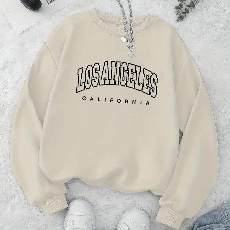 Women s Simple Printed Crew Neck Hoodie, Classic Pattern XXL бежевый