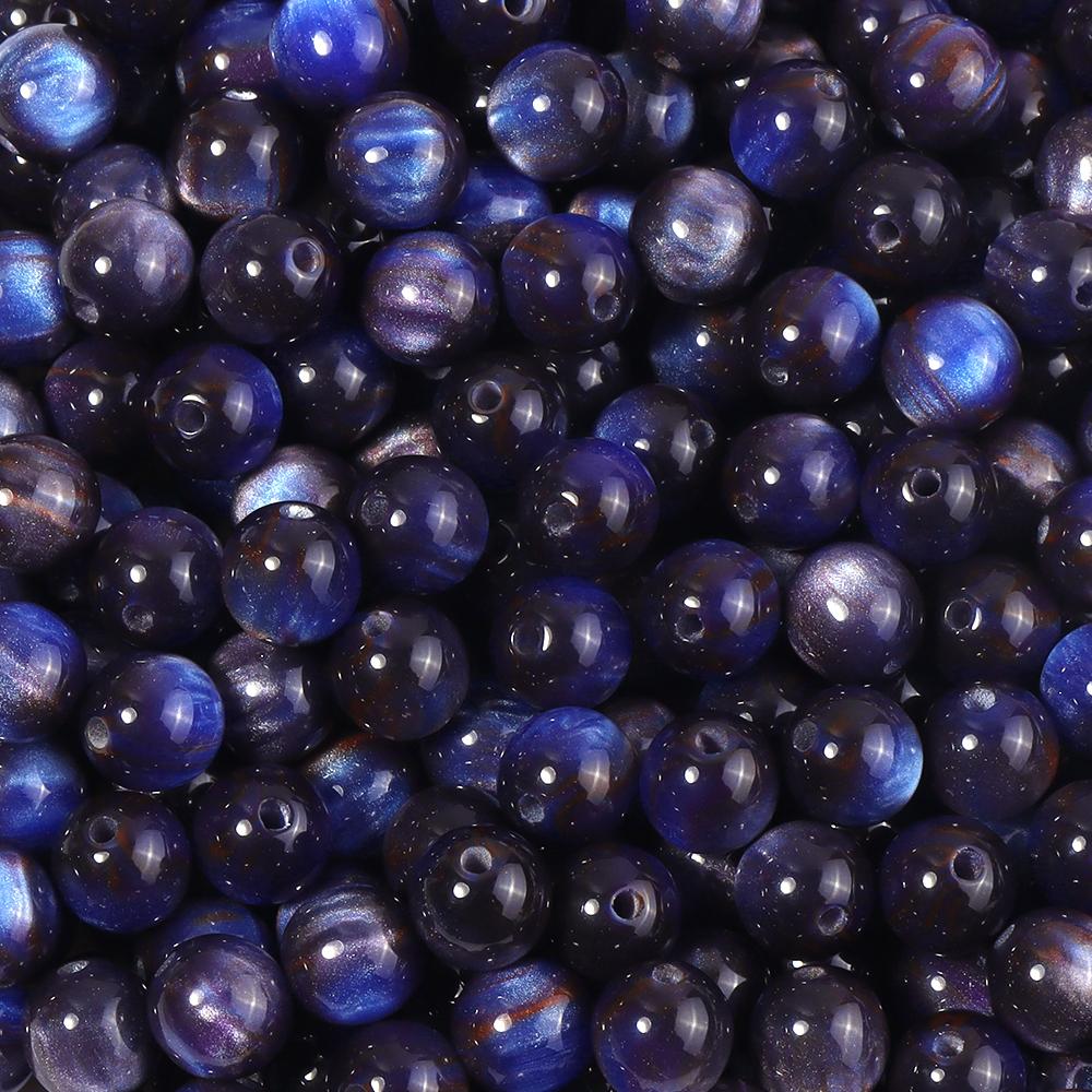 50 Stück 8mm Dunkle Farbe Imitation Katzenauge Harzperlen Glitzer Sternenhimmel Runde Lose Perlen Für Schmuckherstellung DIY Armbänder Halskette