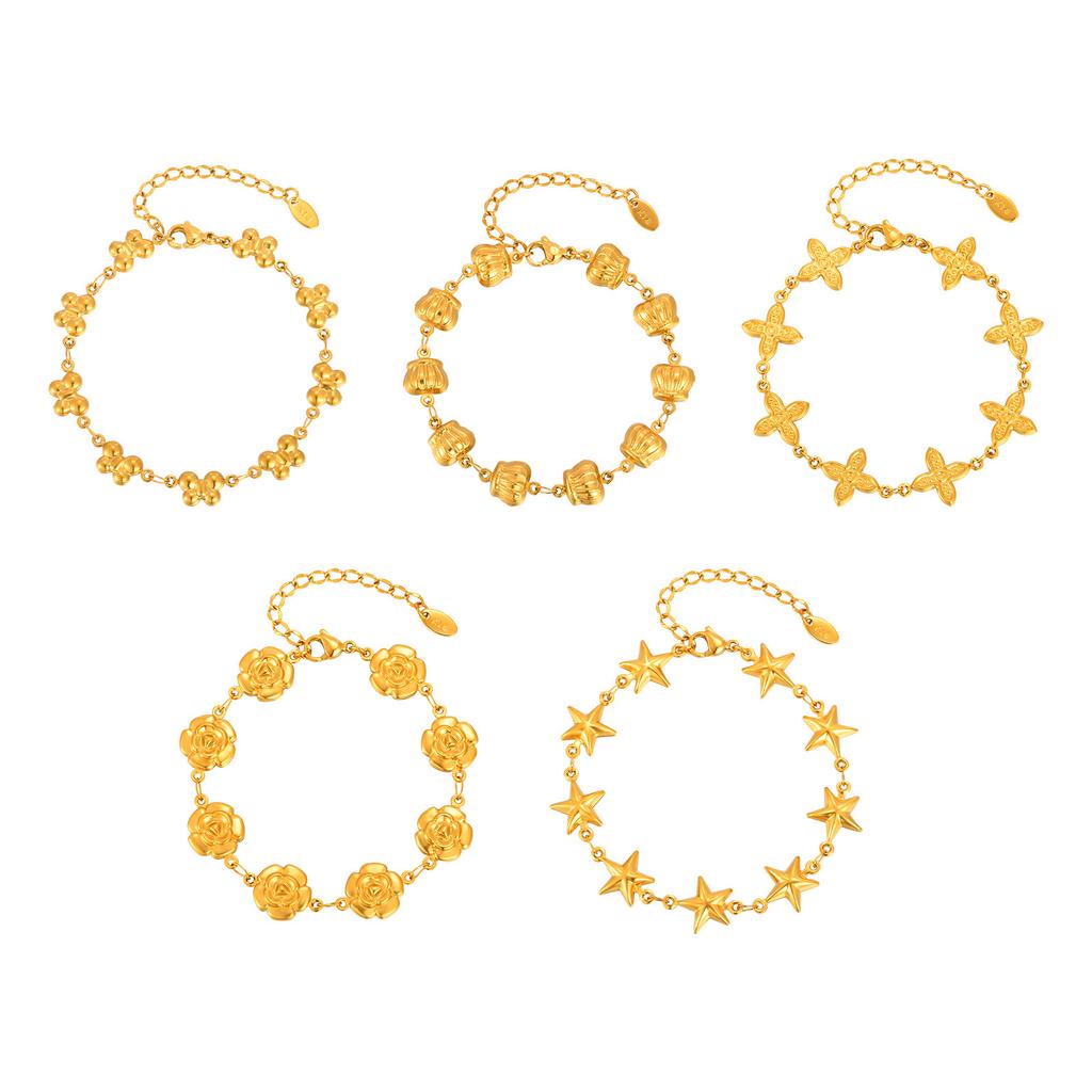 Wind Stainless Steel Four-Leaf Clover Five-Pointed Star Butterfly Rose Chain Bracelet Necklace Female Br-2537