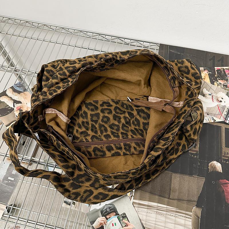Borse a Spalla in Tela Mimetica da Donna Grande Capacità Borse a Tracolla Leopardate Unisex Pacchi Cott Stile Coreano Borse da Giorno Casual
