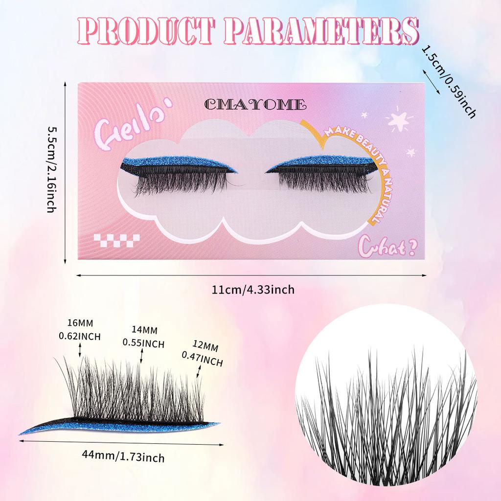 Lazy Self-Adhesive 1 Pair Of Colored Eyeshadow False Eyelashes, Natural Thick Curled Eyelashes