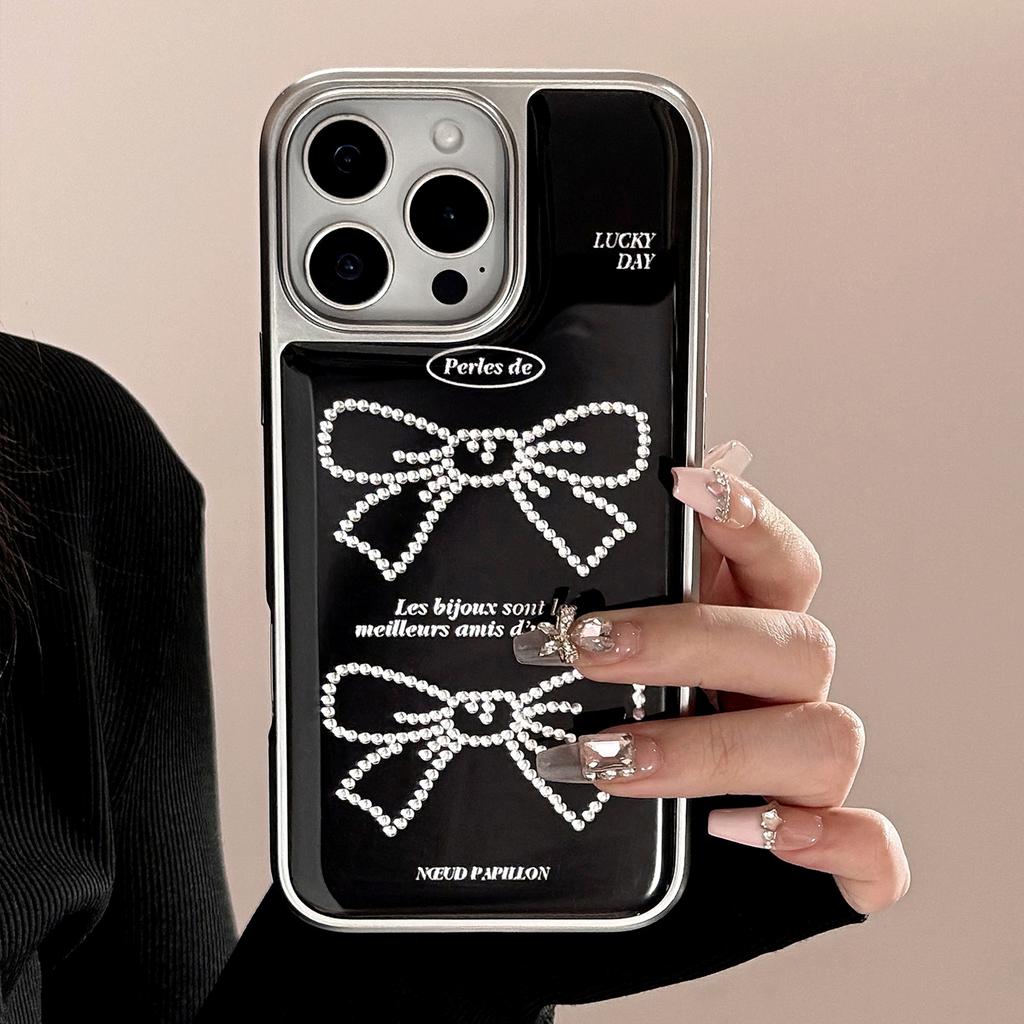 Gilded Suitable for Apple 15 Promax Mobile Phone Case Iphone16 Sweet Cool Bow 13 Korean 14 Electroplated Huawei