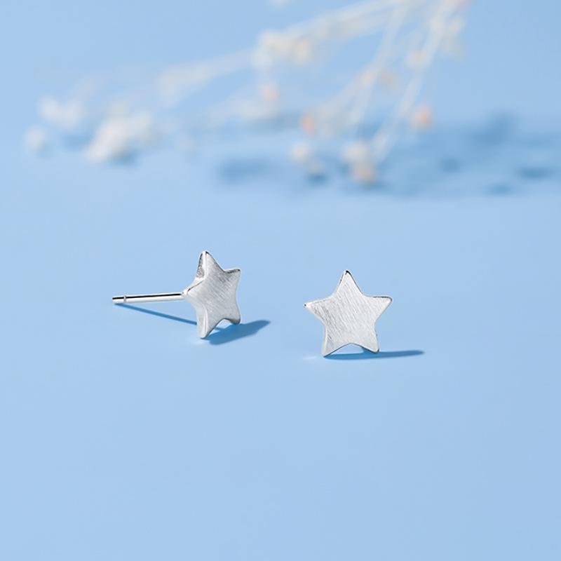 Star Stud Earrings Women's Temperament Light Luxury Cute Brushed Pentagram Symmetrical Earrings