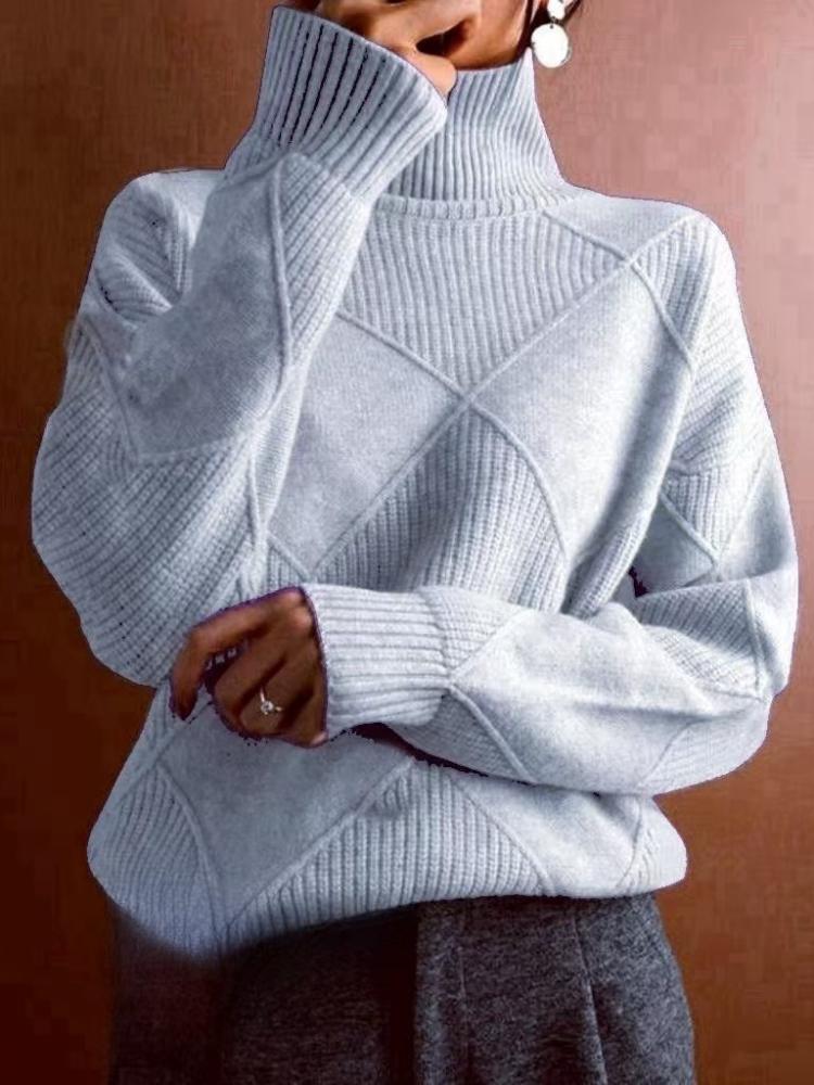New In Autumn Winter Women Turtleneck Sweaters Full Sleeve Pullovers Spliced Thick Sweater Lozenge Elegant Lady Solid Outwear