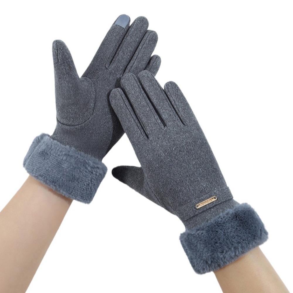 Thickened Plush Warm Suede Gloves Plus Velvet Lining Windproof Riding Gloves Cycling & Driving